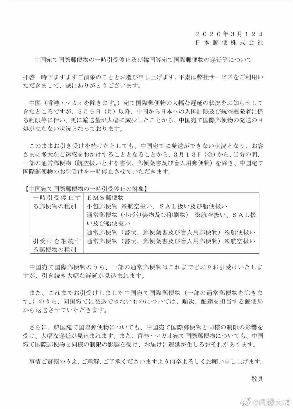 日本邮政13日起停发中国快递了 恢复时间待定 图片